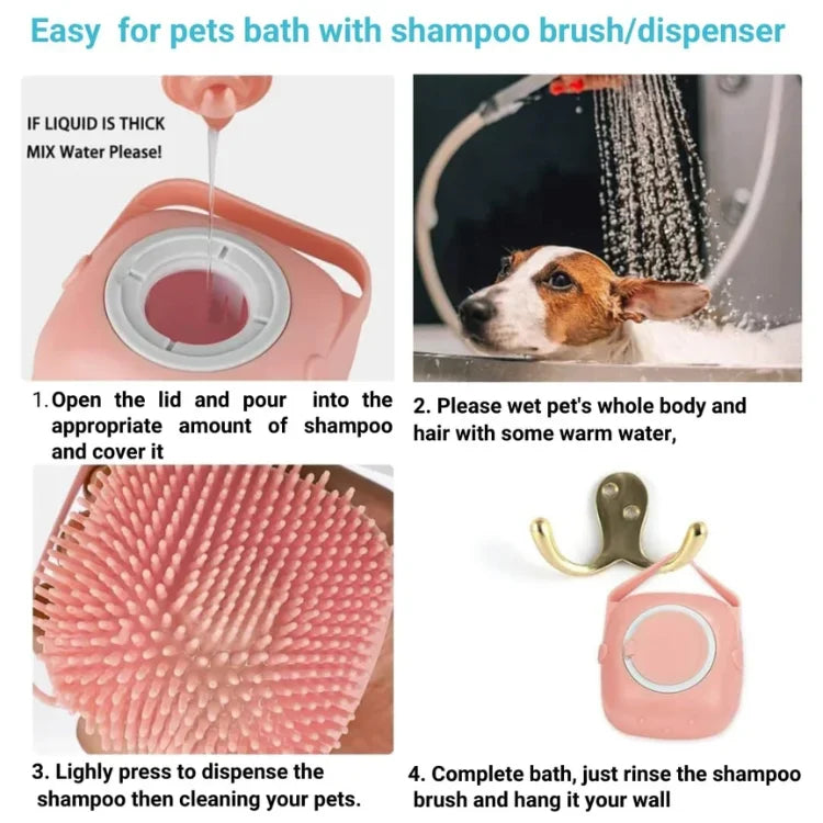 Dog Bath Brush Body Scrubber Shampoo Dispenser Tick Remover for Shower Bathing and Shedding Soft Silicone Bristles Brushes Groomers for Pet Puppy Dogs Cat Rabbit Horse (Multicolor 1 pcs)