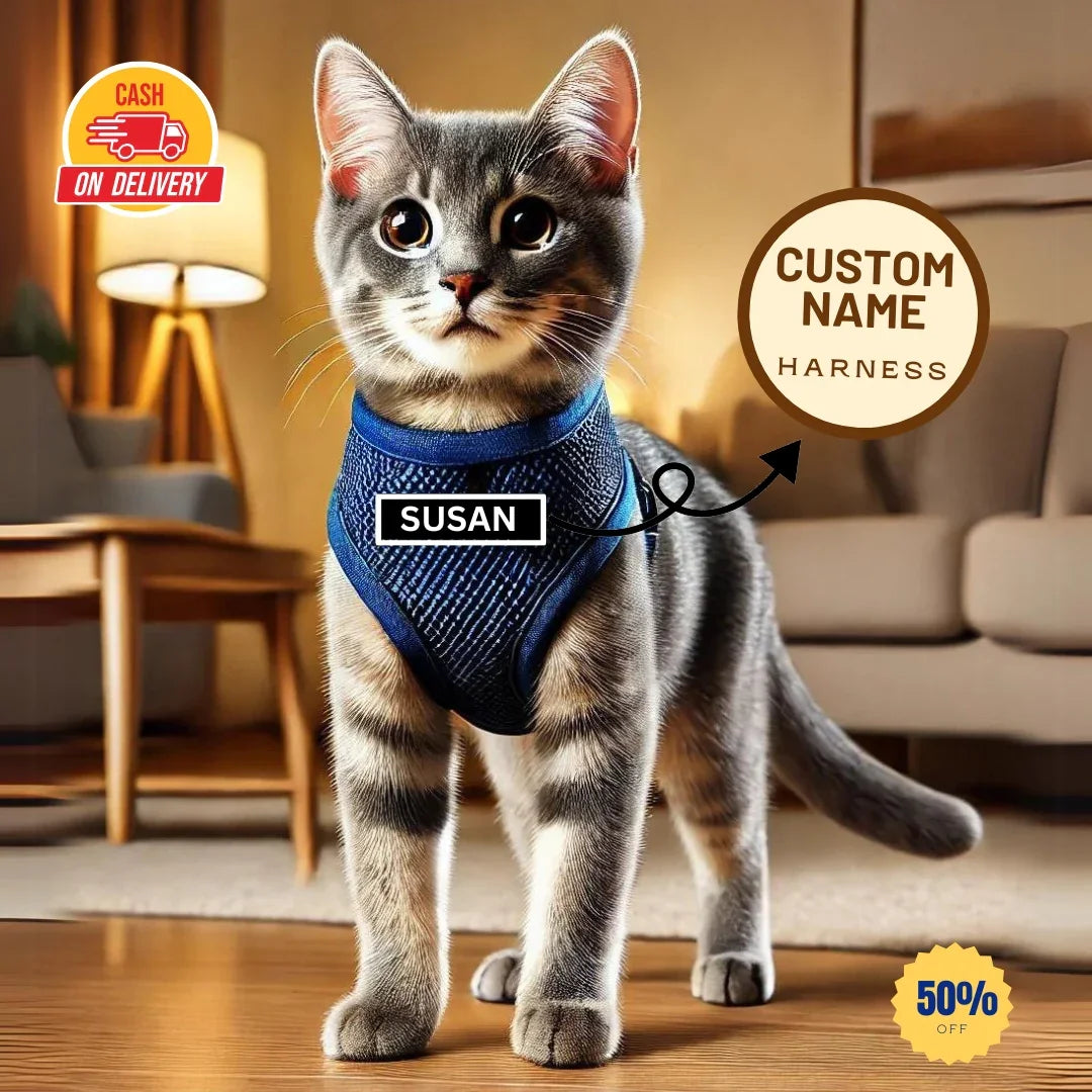 Custom Cat Harness Adjustable Neck Strip & Chest Strip Cat Harness