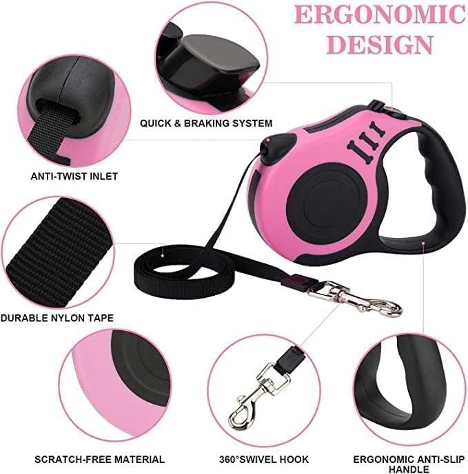 Automatic Retractable Nylon Cat Lead Extension Puppy Walking Running Lead Roulette for Dogs Pet Durable Dog Leash (5 M)