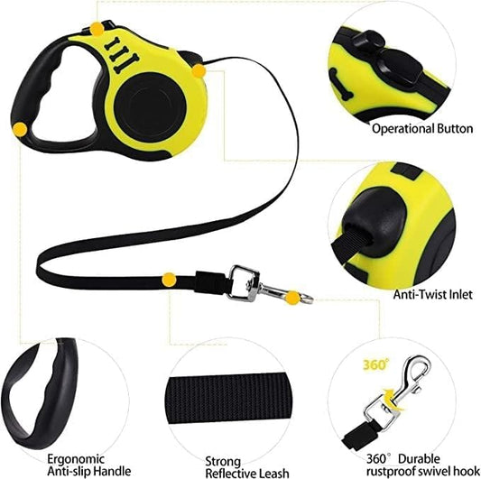 Automatic Retractable Nylon Cat Lead Extension Puppy Walking Running Lead Roulette for Dogs Pet Durable Dog Leash (5 M)