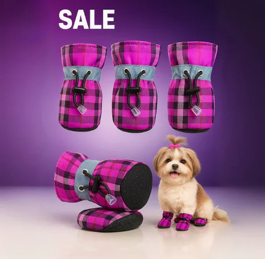 Dog Shoes for Small & Medium Breeds – Sizes S, M, L (Fits Chihuahua, Pug, Beagle, shithzu) ( Brinjal )