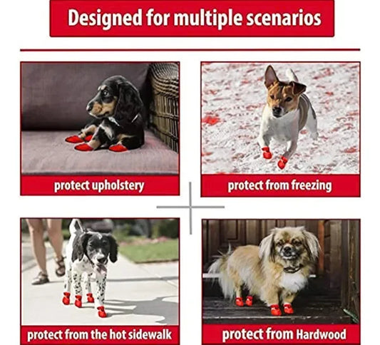 Dog Shoes for Small & Medium Breeds – Sizes S, M, L (Fits Chihuahua, Pug, Beagle, shithzu) ( Red )
