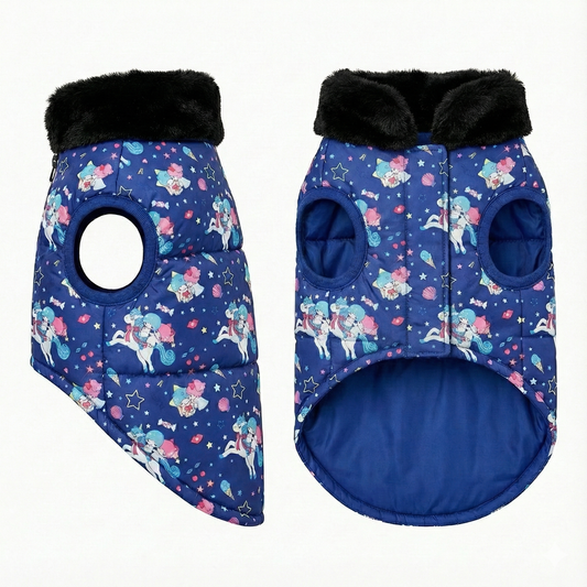 Premium Warm Dog Jacket – Winter-Ready Comfort (Blue Horse)