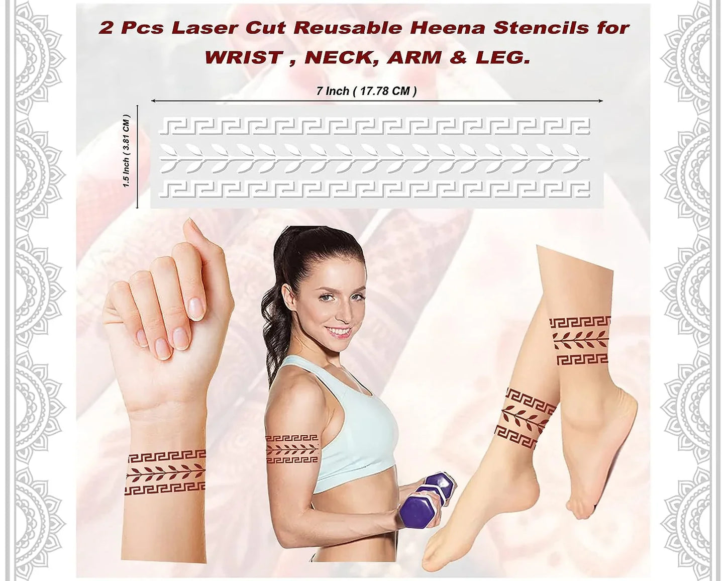 Reusable Mehendi Hand Henna Tattoo Stencil For Women, Girls