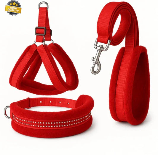 Dog Fur Harness Combo Set (Red)