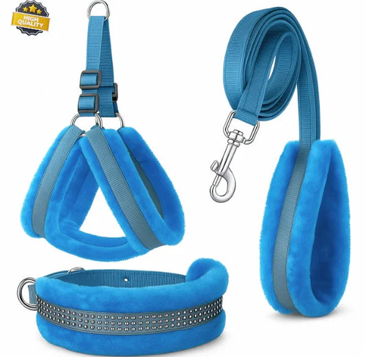 Dog Fur Harness Combo Set (Blue)