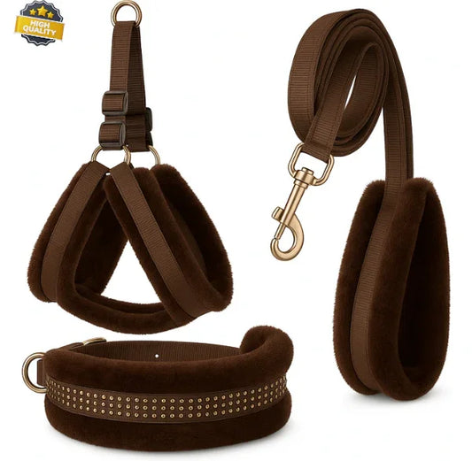 Dog Fur Harness Combo Set (Coffee)