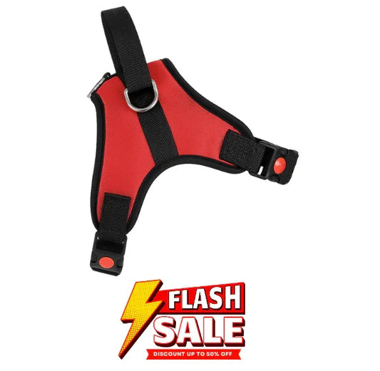 Dog Body Belt Harness Adjustable Neck Strip & Chest Strip Dog Harness (Red)