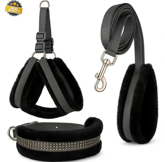 Dog Fur Harness Combo Set (Black)