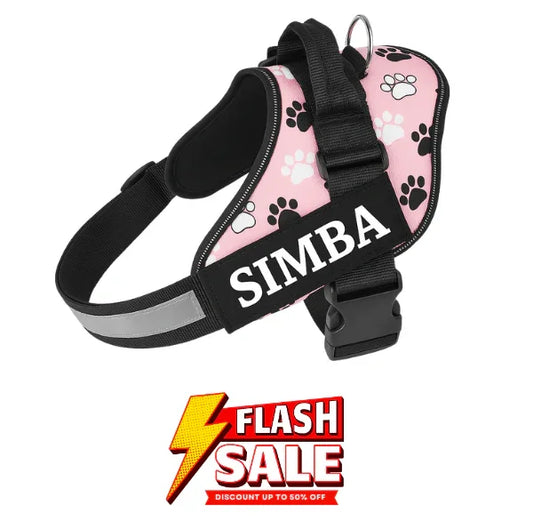 Custom Dog Harness Adjustable Neck Strip & Chest Strip Dog Harness (Pink)