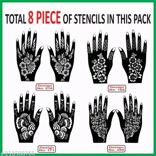 Reusable Mehendi Hand Henna Tattoo Stencil For Women, Girls