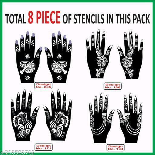 Reusable Mehendi Hand Henna Tattoo Stencil For Women, Girls