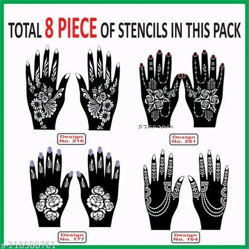 Reusable Mehendi Hand Henna Tattoo Stencil For Women, Girls