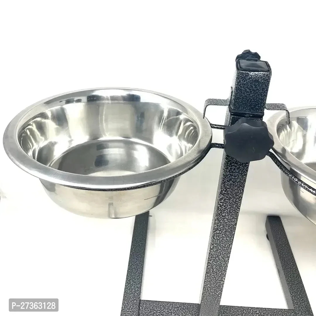 Adjustable Elevated Pet Feeder Raised Dog Food Bowl, Water Bowls, Dog Feeding Station H-Base Double Bowl Stand Two Stainless Steel Removable Bowls (Pack of 2 Bowl Single Stand 1600 ML)