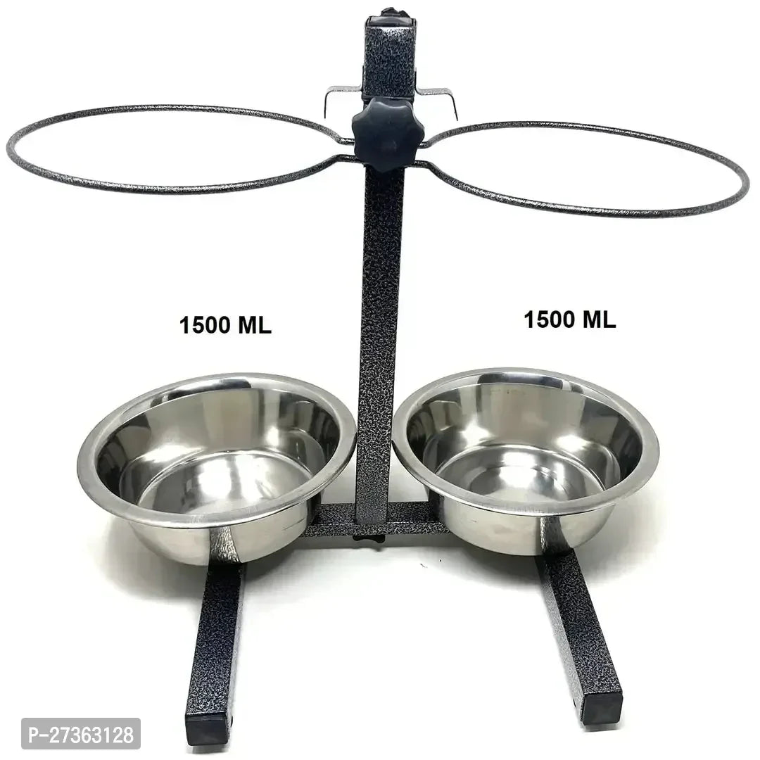 Adjustable Elevated Pet Feeder Raised Dog Food Bowl, Water Bowls, Dog Feeding Station H-Base Double Bowl Stand Two Stainless Steel Removable Bowls (Pack of 2 Bowl Single Stand 1600 ML)