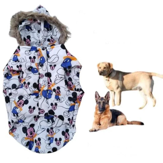 Premium Warm Dog Jacket – Winter-Ready Comfort (White Mickey)