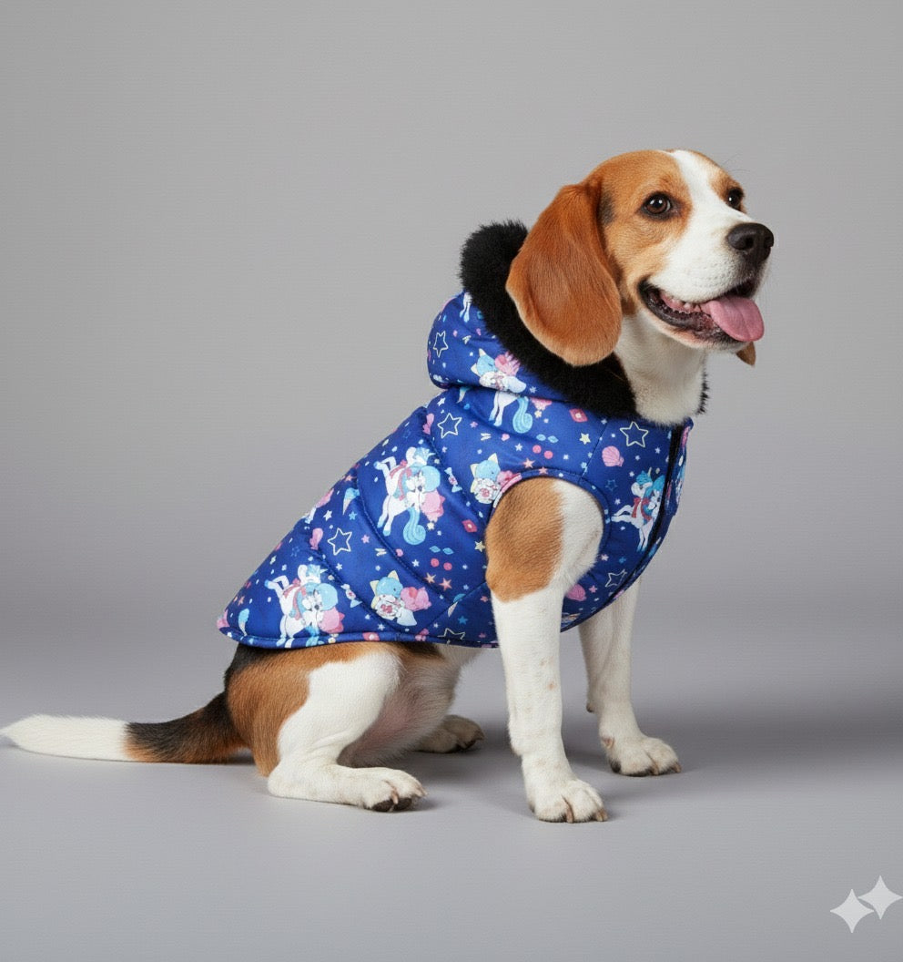 Premium Warm Dog Jacket – Winter-Ready Comfort (Blue Horse)