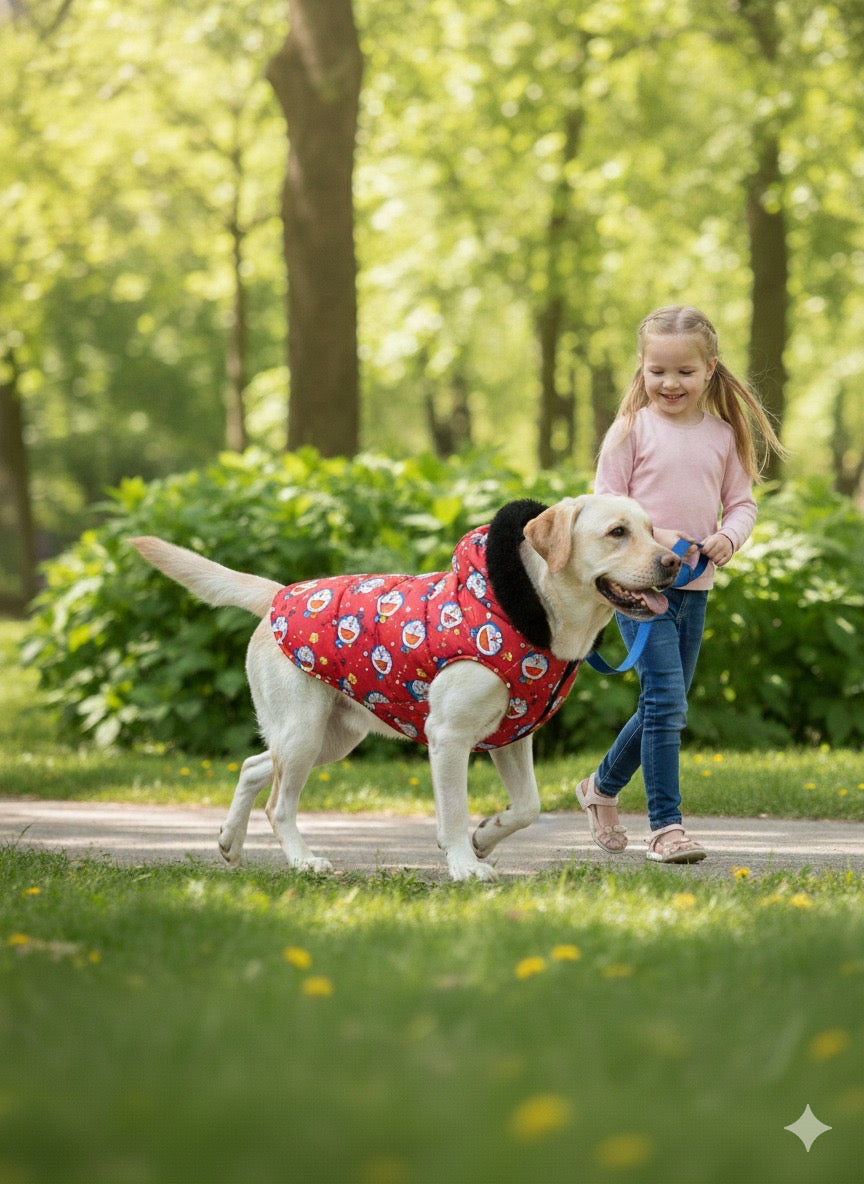 Premium Warm Dog Jacket – Winter-Ready Comfort (Red Doremon)