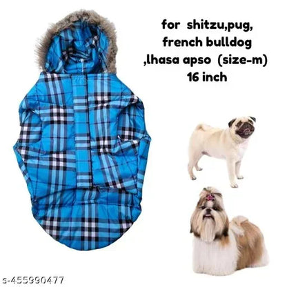 Premium Warm Dog Jacket – Winter-Ready Comfort (Blue Checked)