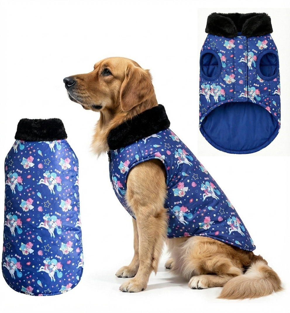 Premium Warm Dog Jacket – Winter-Ready Comfort (Blue Horse)