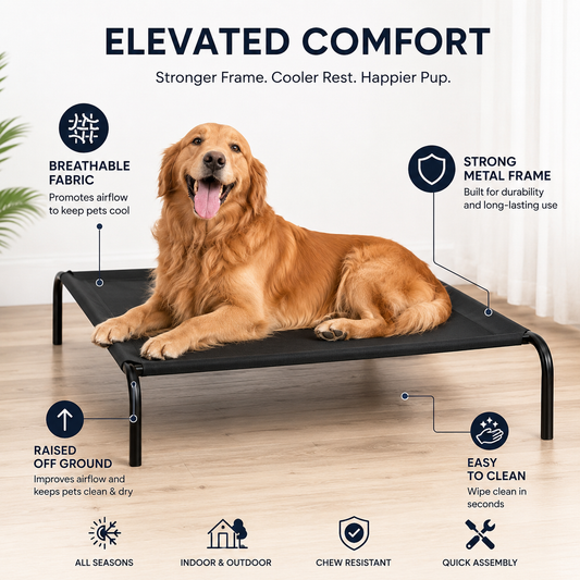 Premium Elevated Dog Bed – All Black Breathable Pet Cot for Indoor & Outdoor Comfort