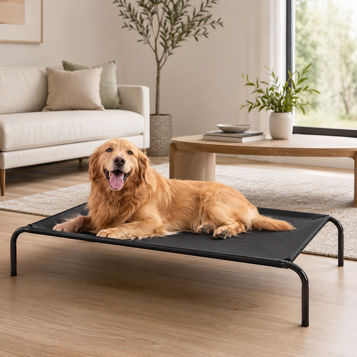 Premium Elevated Dog Bed – All Black Breathable Pet Cot for Indoor & Outdoor Comfort