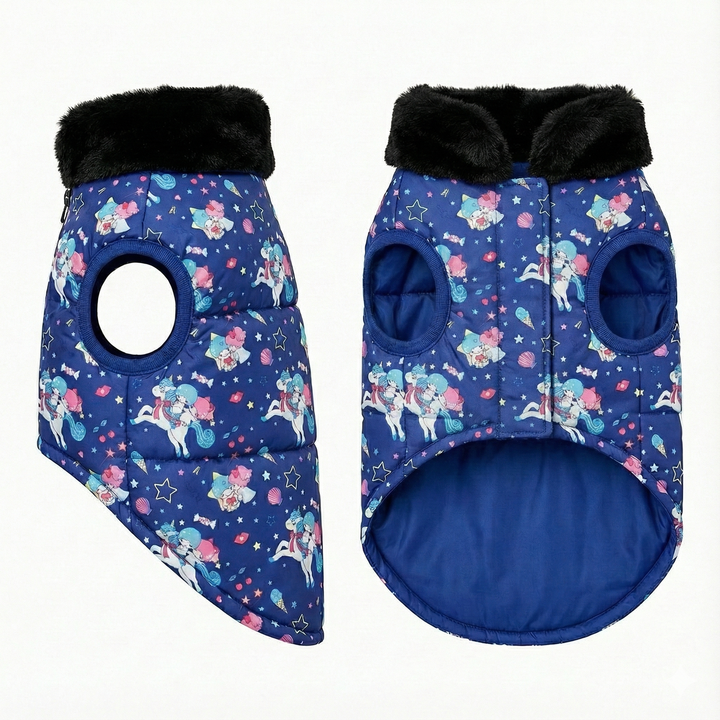 Premium Warm Dog Jacket – Winter-Ready Comfort (Blue Horse)