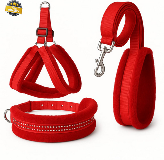 Dog Fur Harness Combo Set (Red)