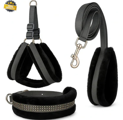 Dog Fur Harness Combo Set (Black)