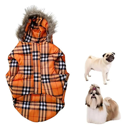 Premium Warm Dog Jacket – Winter-Ready Comfort (Orange Checked)