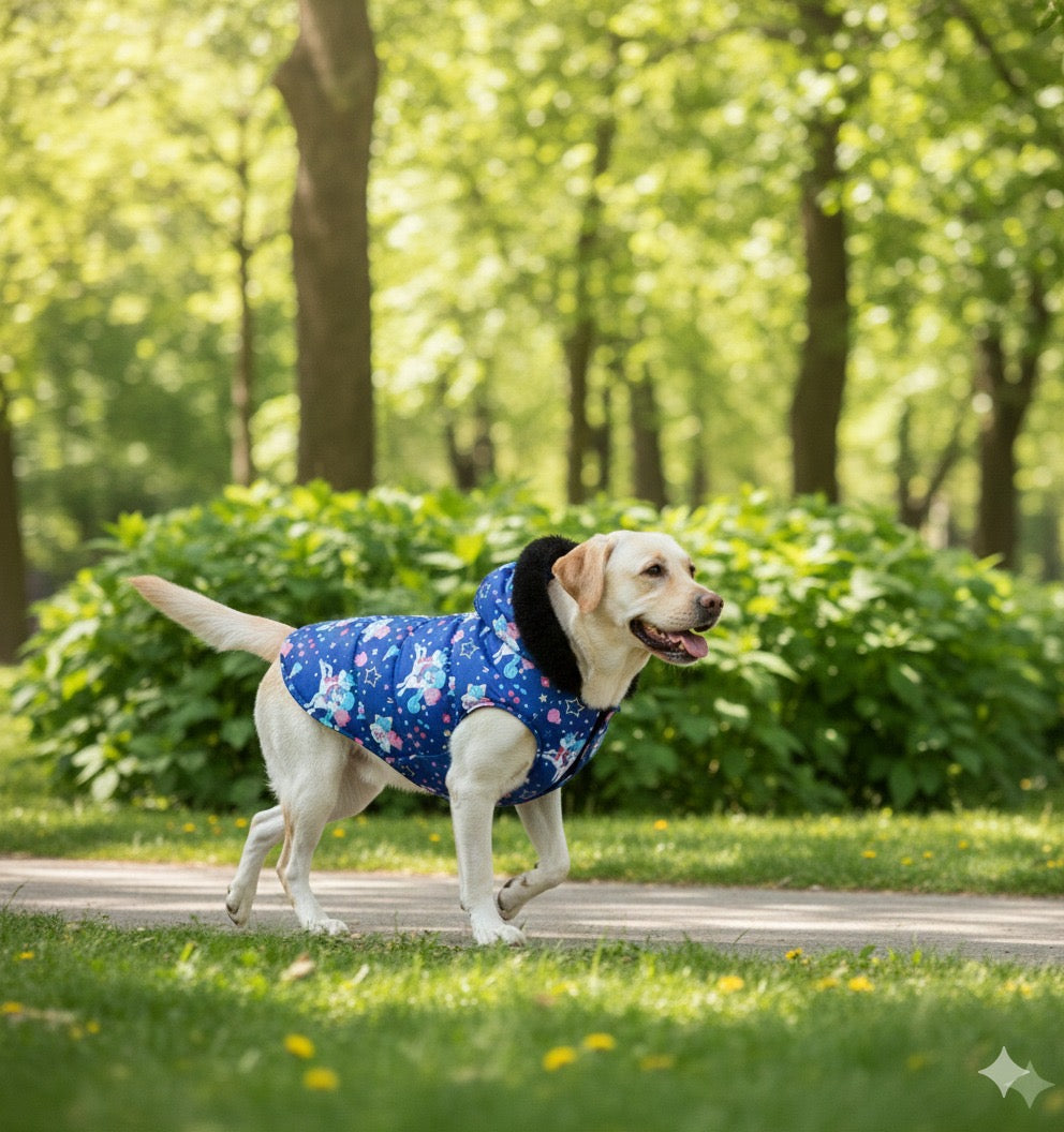 Premium Warm Dog Jacket – Winter-Ready Comfort (Blue Horse)