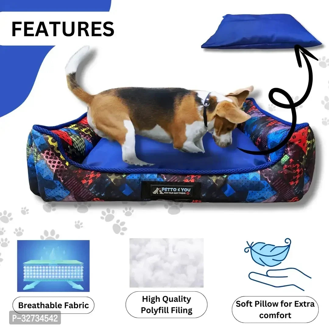 Blue Lounger Dog Bed | Soft & Washable Pet Bed for Small to Large Dogs