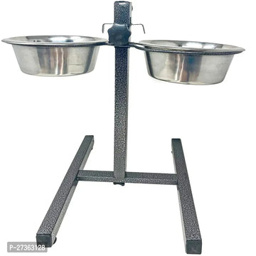 Adjustable Elevated Pet Feeder Raised Dog Food Bowl, Water Bowls, Dog Feeding Station H-Base Double Bowl Stand Two Stainless Steel Removable Bowls (Pack of 2 Bowl Single Stand 1600 ML)