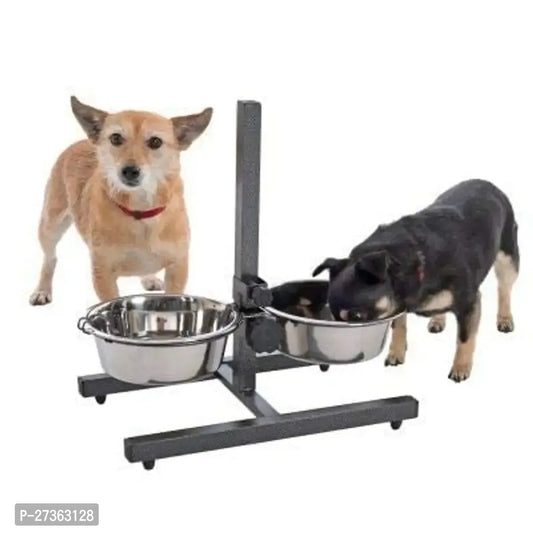 Adjustable Elevated Pet Feeder Raised Dog Food Bowl, Water Bowls, Dog Feeding Station H-Base Double Bowl Stand Two Stainless Steel Removable Bowls (Pack of 2 Bowl Single Stand 1600 ML)